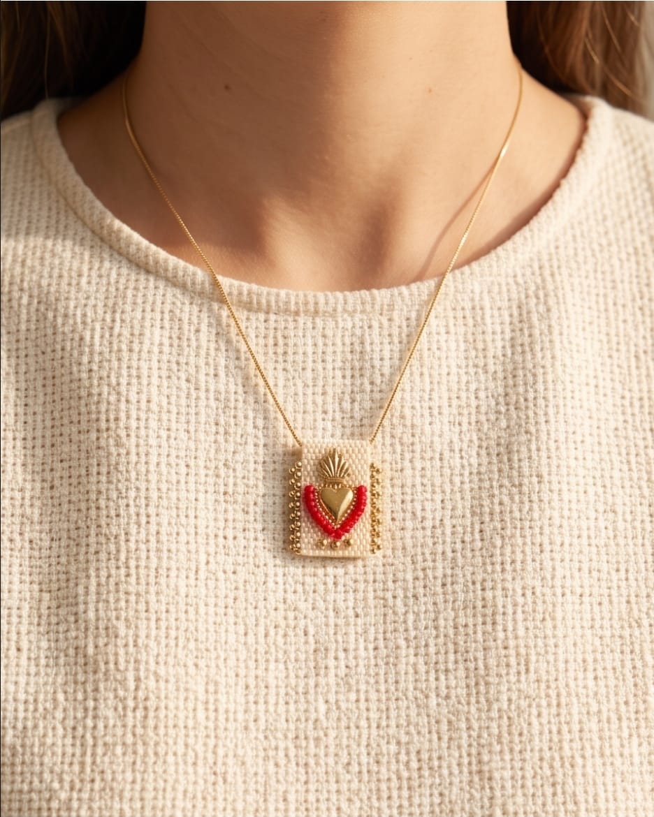 Scapular Necklace Sacred Heart Red