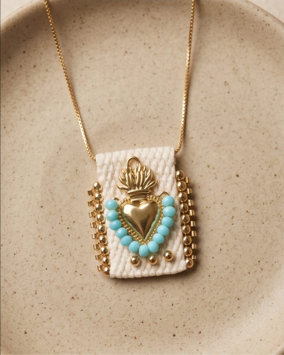 Scapular Necklace Sacred Heart Blue