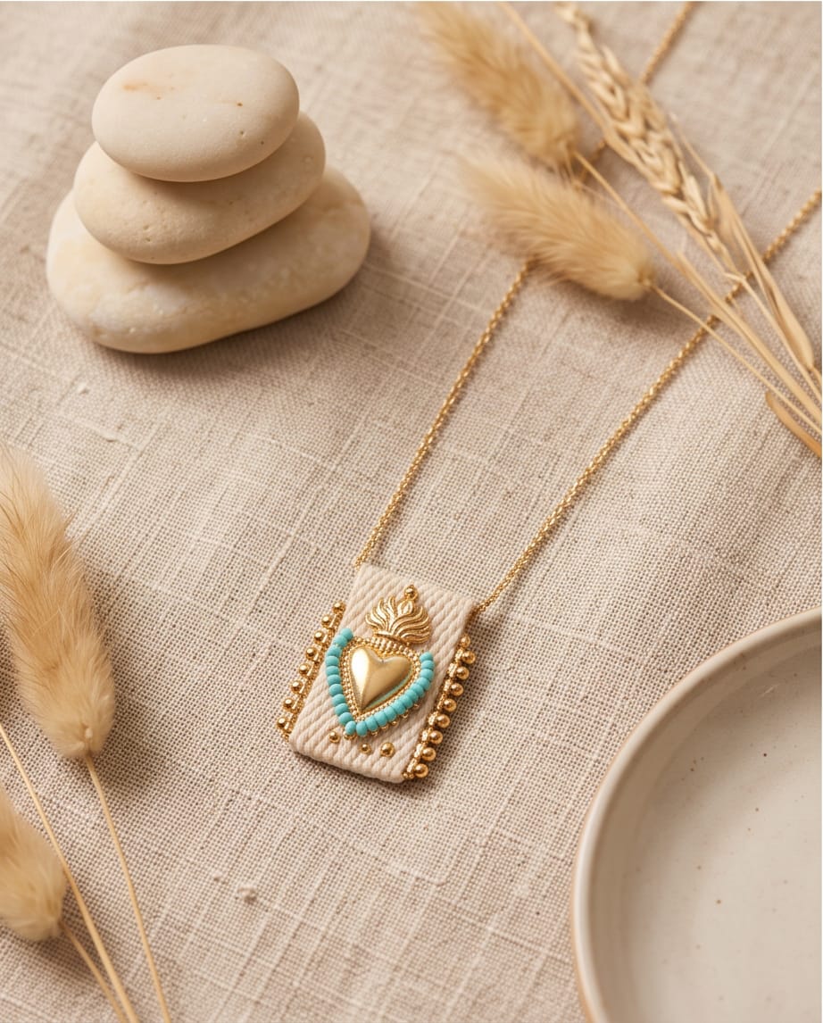 Scapular Necklace Sacred Heart Blue
