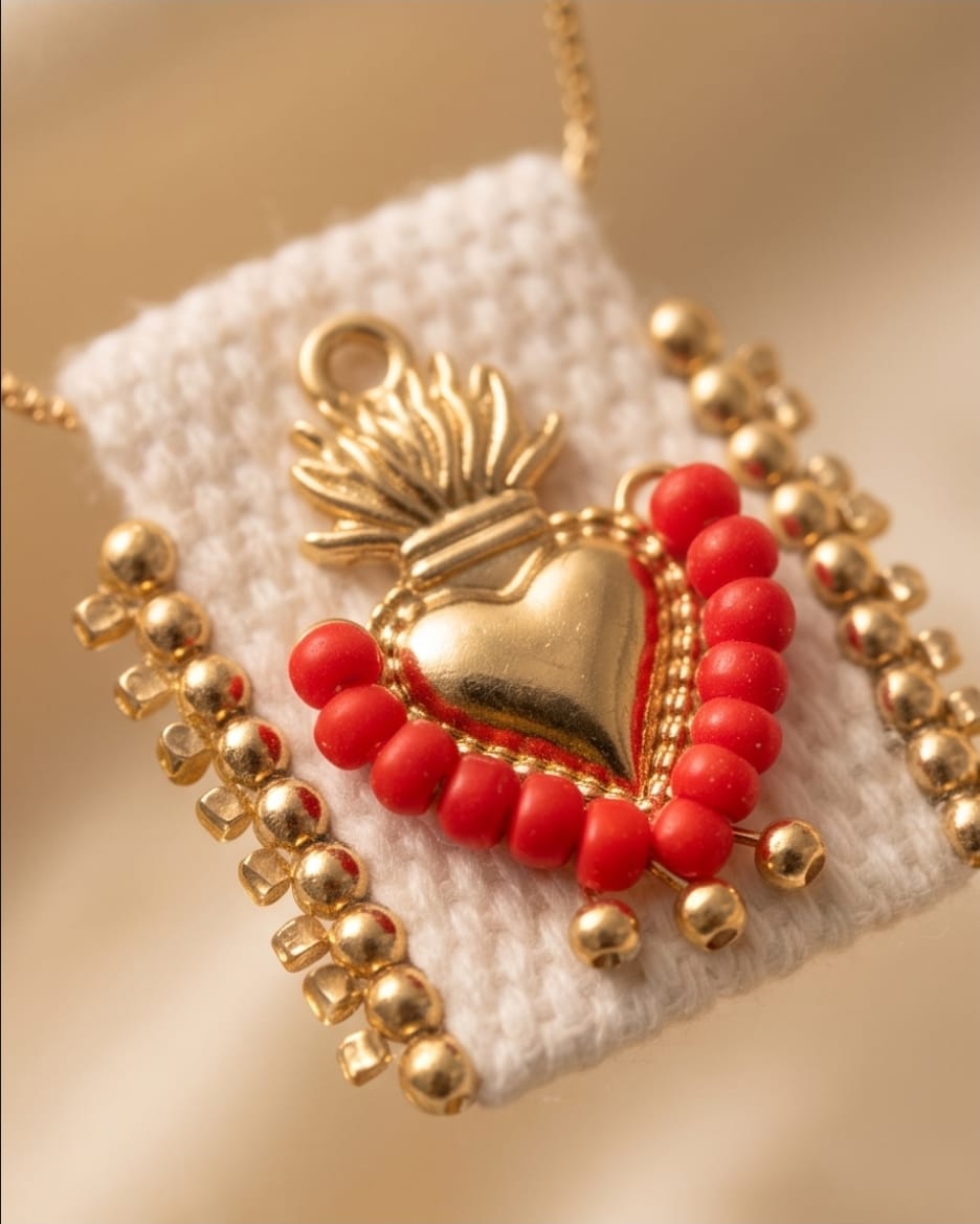 Scapular Necklace Sacred Heart Red