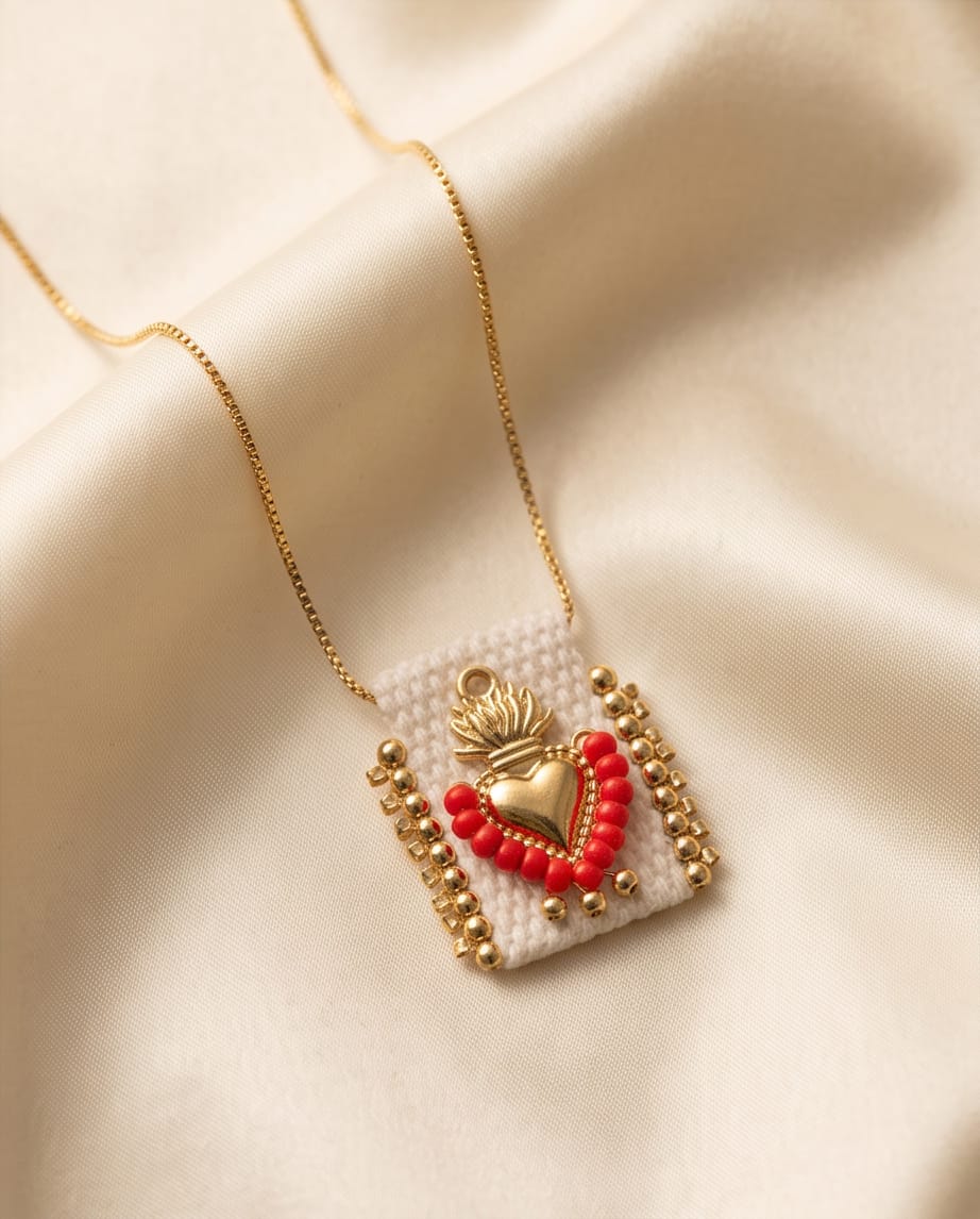 Scapular Necklace Sacred Heart Red