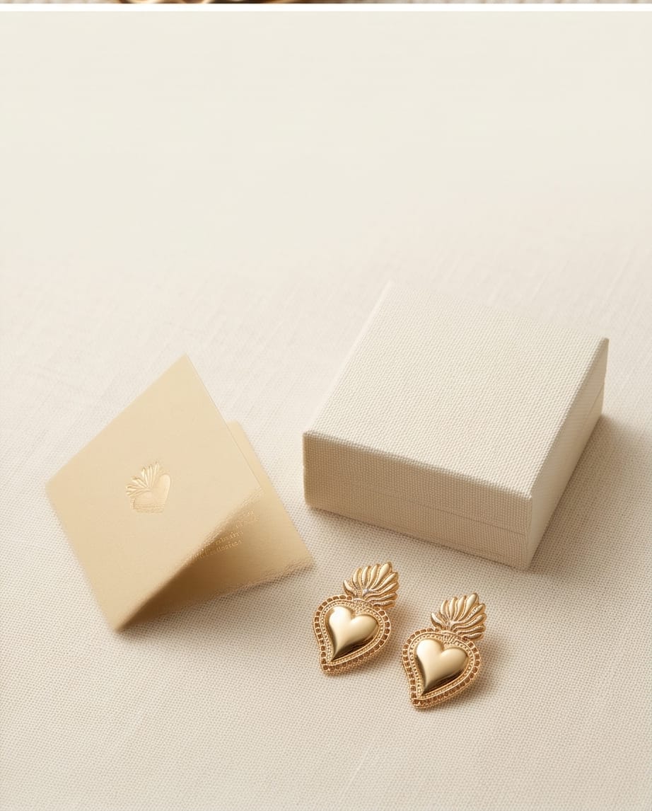 Sacred Heart Flame Stud Earrings.