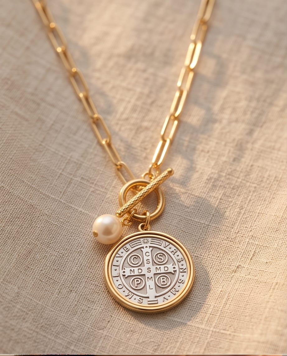 ST. Benedict Medal and Pearl Charm