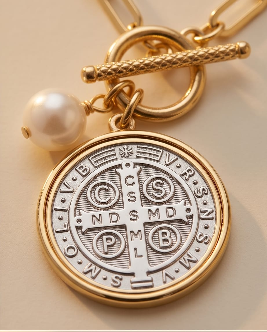 ST. Benedict Medal and Pearl Charm